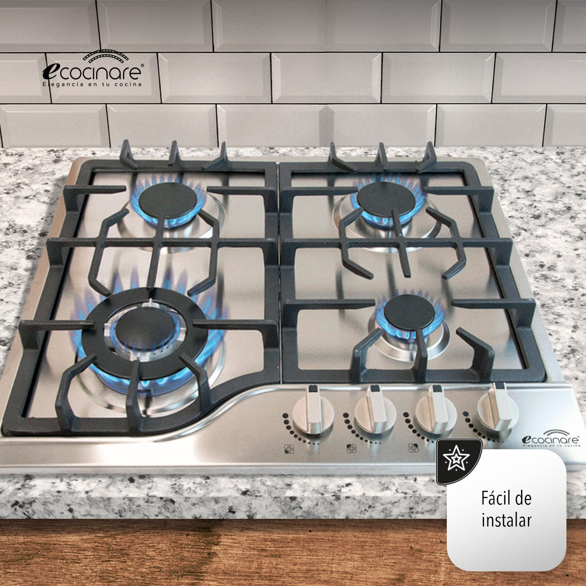 Estufa Parrilla de Gas de Acero Inoxidable Empotrable 4 Quemadores ECOCINAR
Con Ecocinare equiparás tu cocina como los profesionales. Nuestra parrilla de gas empotrable está fabricada en acero inoxidable de alta calidad que hará lucir tu hogar impecabl