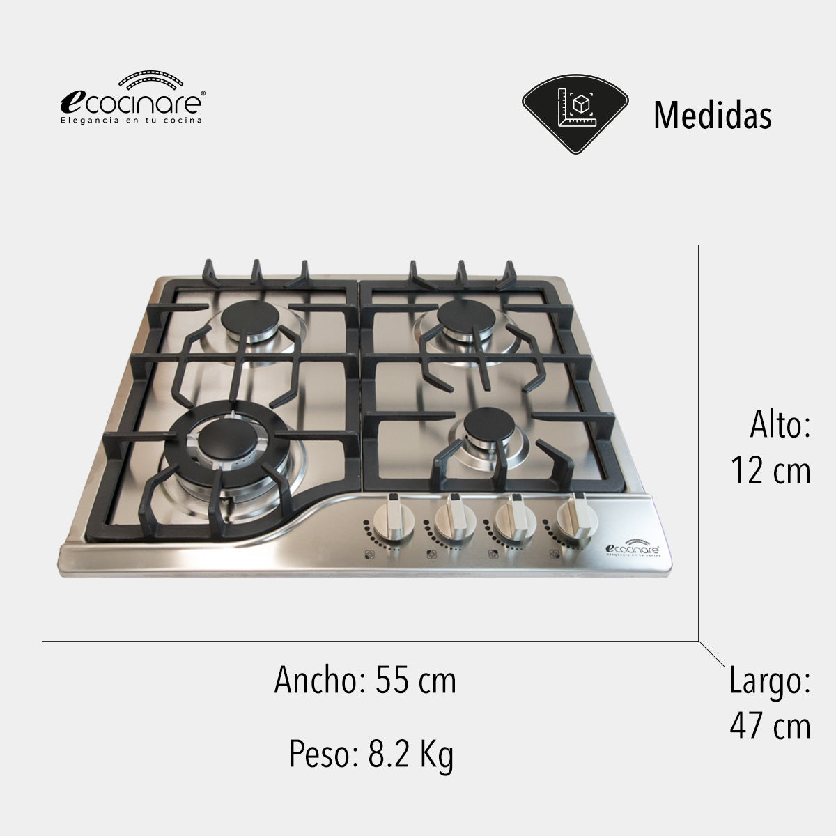 Estufa Parrilla de Gas de Acero Inoxidable Empotrable 4 Quemadores ECOCINAR
Con Ecocinare equiparás tu cocina como los profesionales. Nuestra parrilla de gas empotrable está fabricada en acero inoxidable de alta calidad que hará lucir tu hogar impecabl