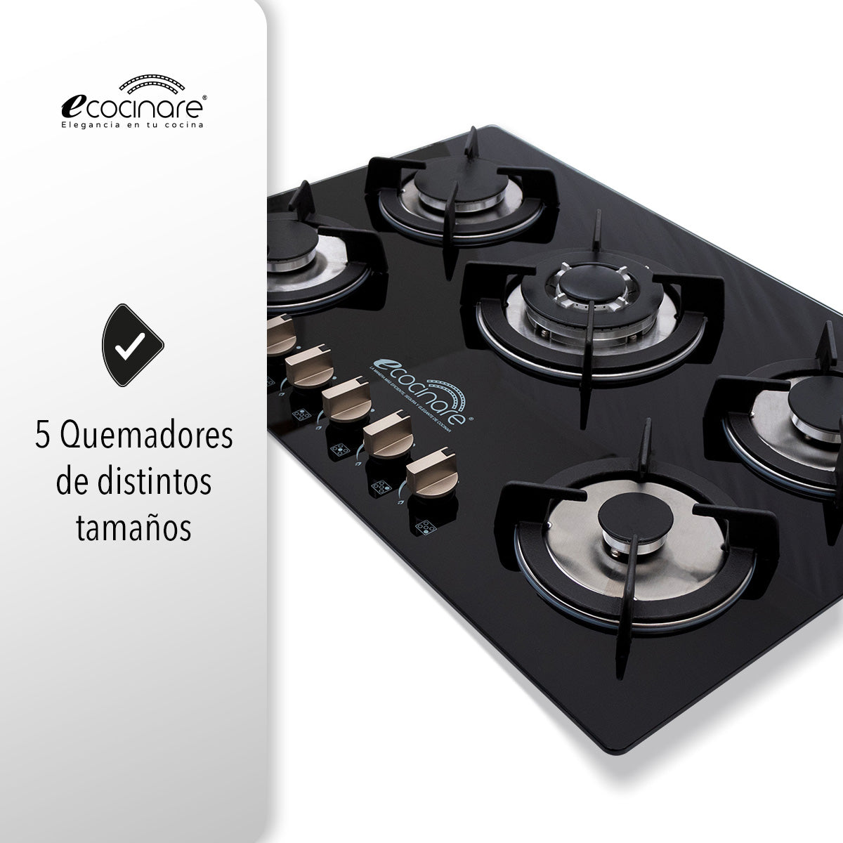 Estufa Parrilla Empotrable de 5 Quemadores de Cristal Templado ECOCINARE