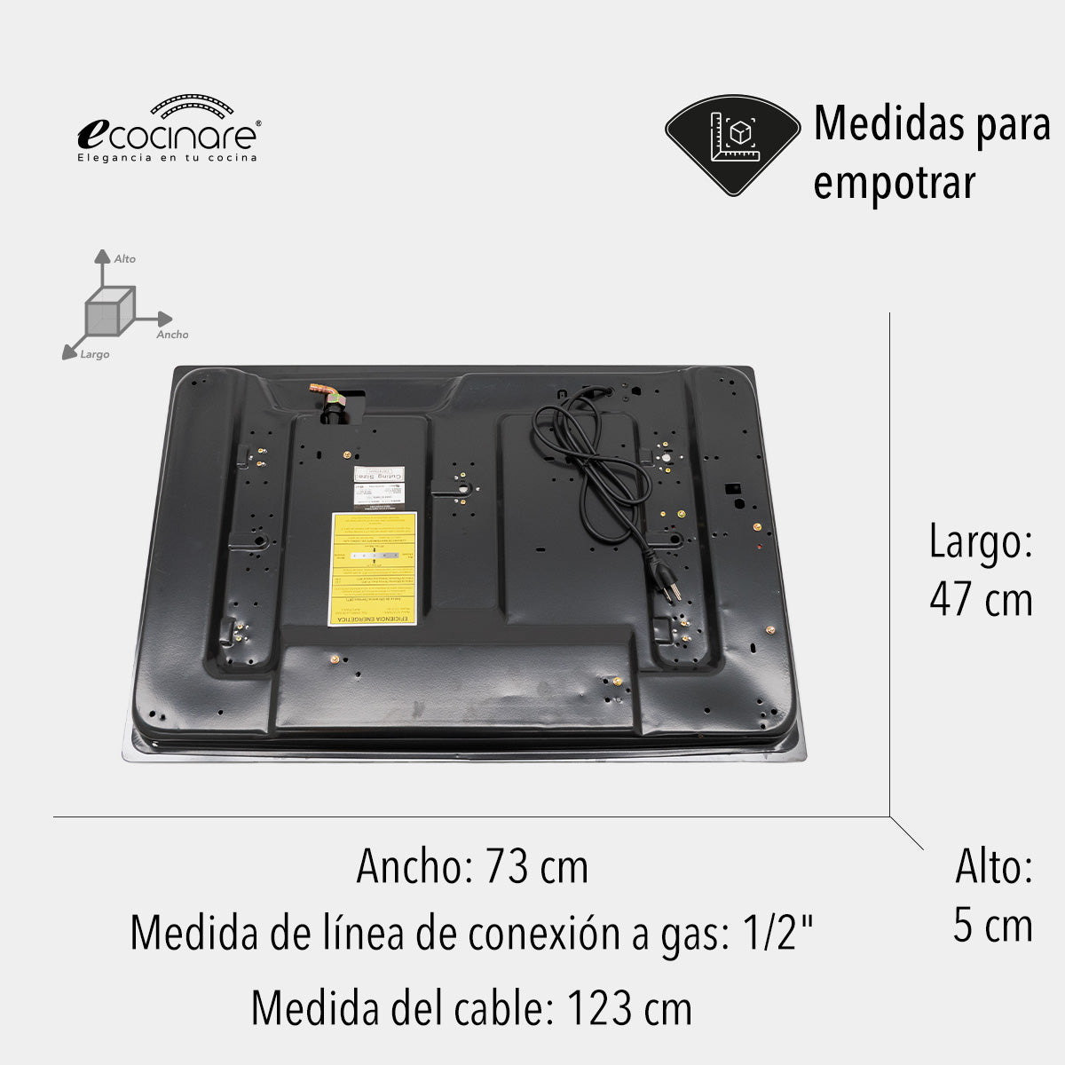 Estufa Parrilla Empotrable de 5 Quemadores de Cristal Templado ECOCINARE